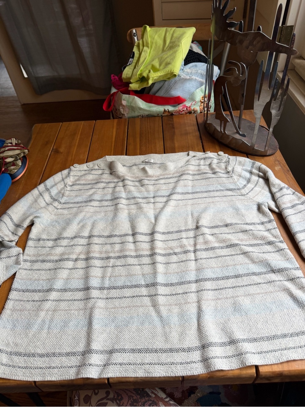 Poetry Cream and Gray Striped Crewneck Sweater